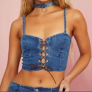 Sugar thrills dollskill denim lace up top✨